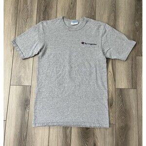 Champion Gray Short Sleeve Cotton Blend Tee Embroidered Script Logo Mens Sz S